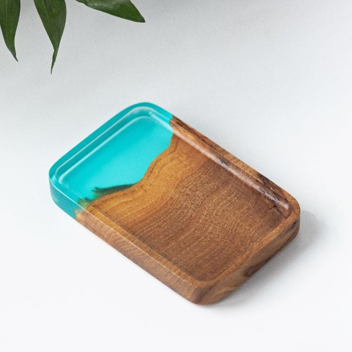 Wood & Resin Tray ELEMENT – Elm Aqua Blue