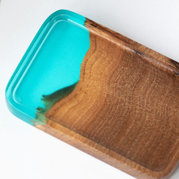 Wood & Resin Tray ELEMENT – Elm Aqua Blue