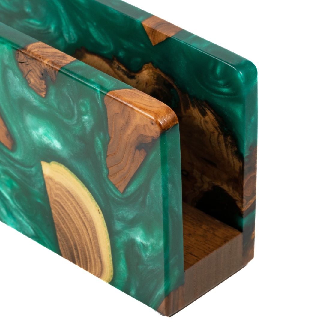 Wood & Resin Rectangular Napkin Holder HYGGE – Olive Green