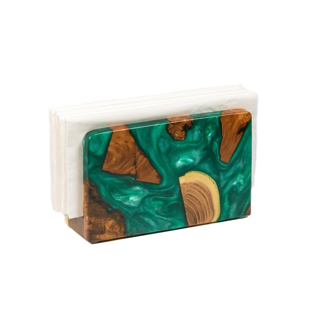 Wood & Resin Rectangular Napkin Holder HYGGE – Olive Green