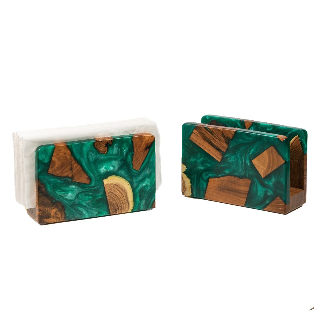 Wood & Resin Rectangular Napkin Holder HYGGE – Olive Green