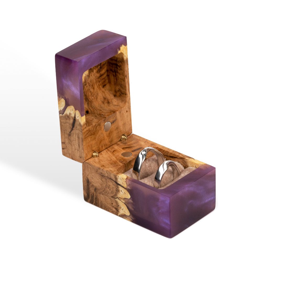 Wood & Resin Wedding Ring Box CHORD – Elm Purple