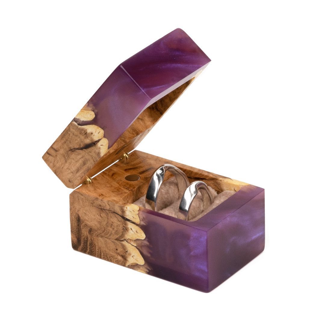 Wood & Resin Wedding Ring Box CHORD – Elm Purple