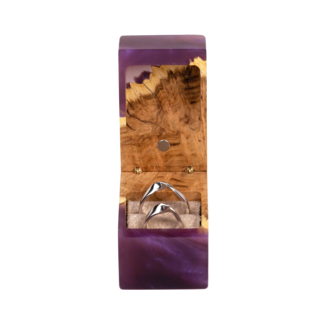 Wood & Resin Wedding Ring Box CHORD – Elm Purple