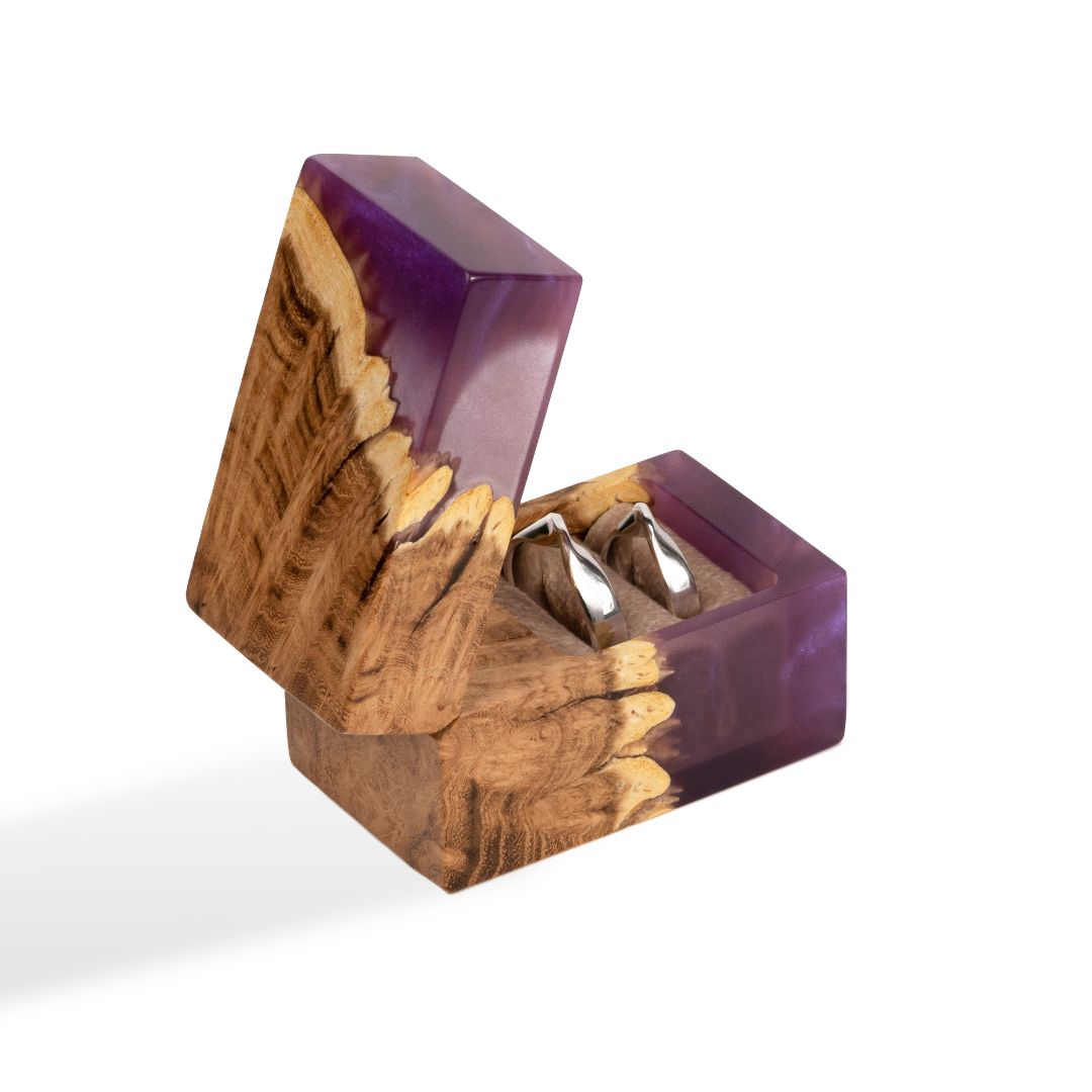 Wood & Resin Wedding Ring Box CHORD – Elm Purple