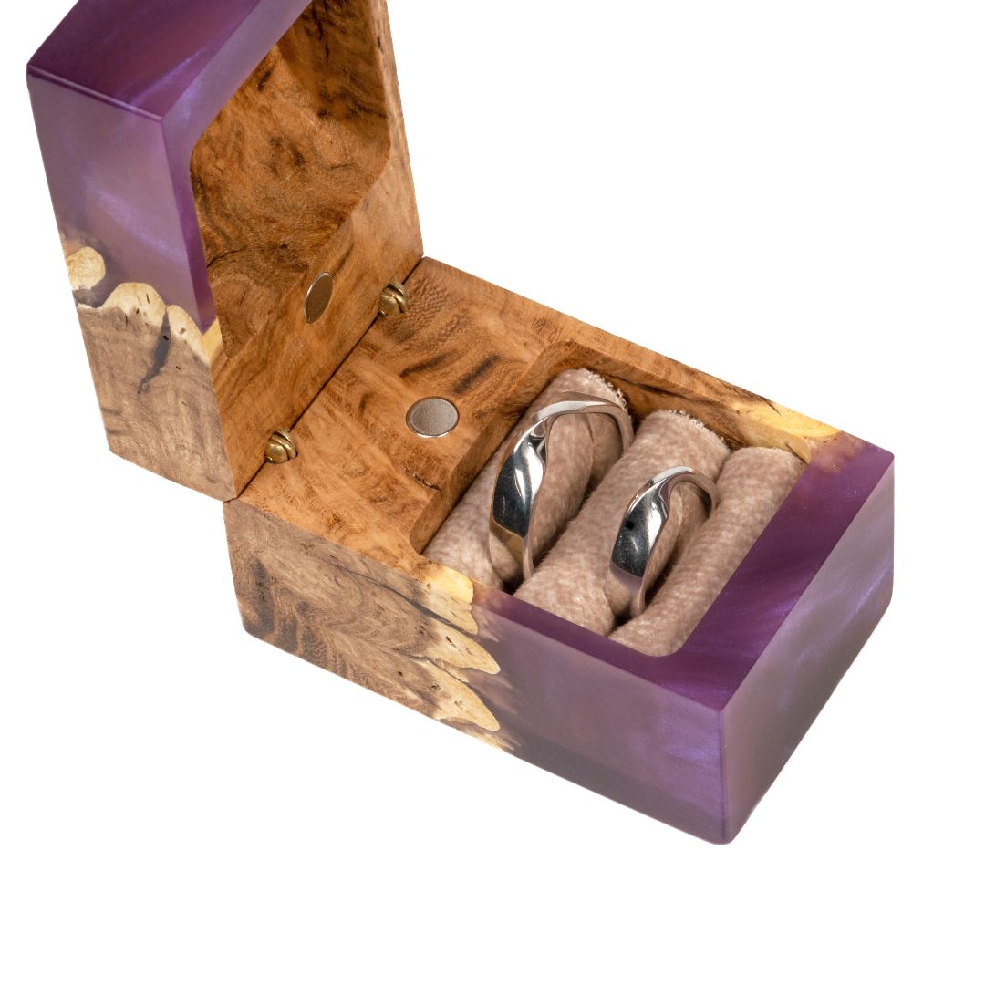 Wood & Resin Wedding Ring Box CHORD – Elm Purple
