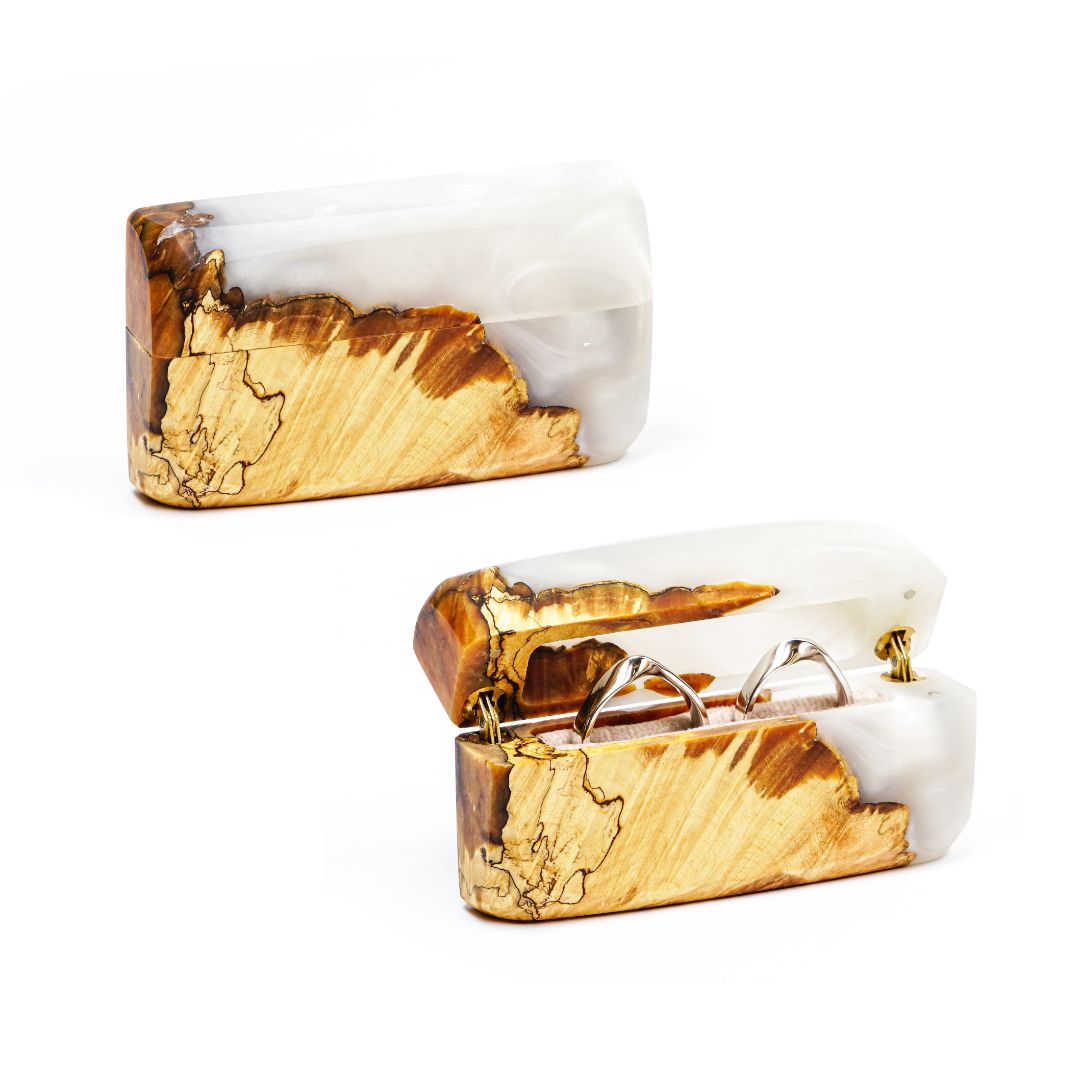 Wood & Resin Wedding Ring Box FLASH – Maple Platinum