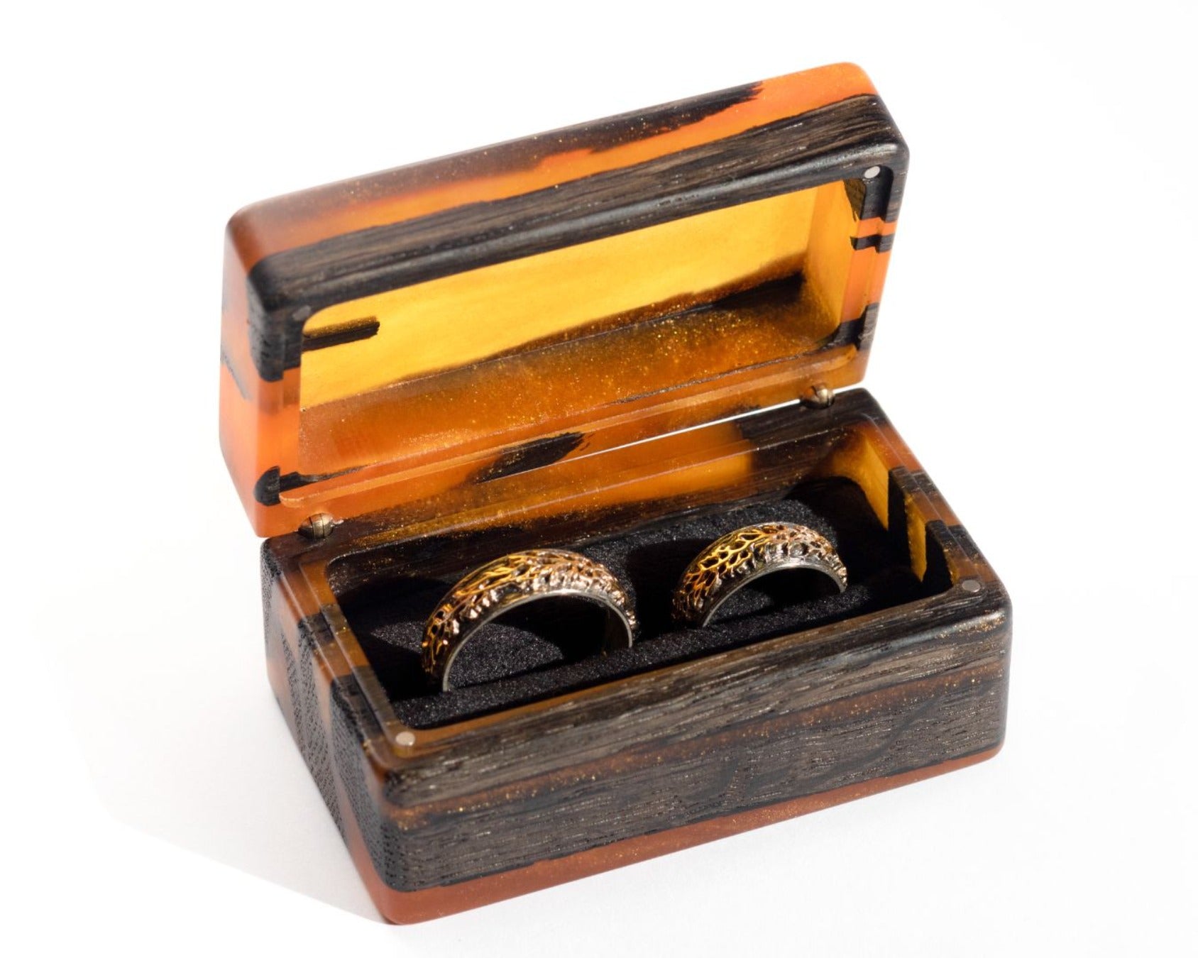 Wood & Resin Wedding Ring Box MUSE – Oak Amber