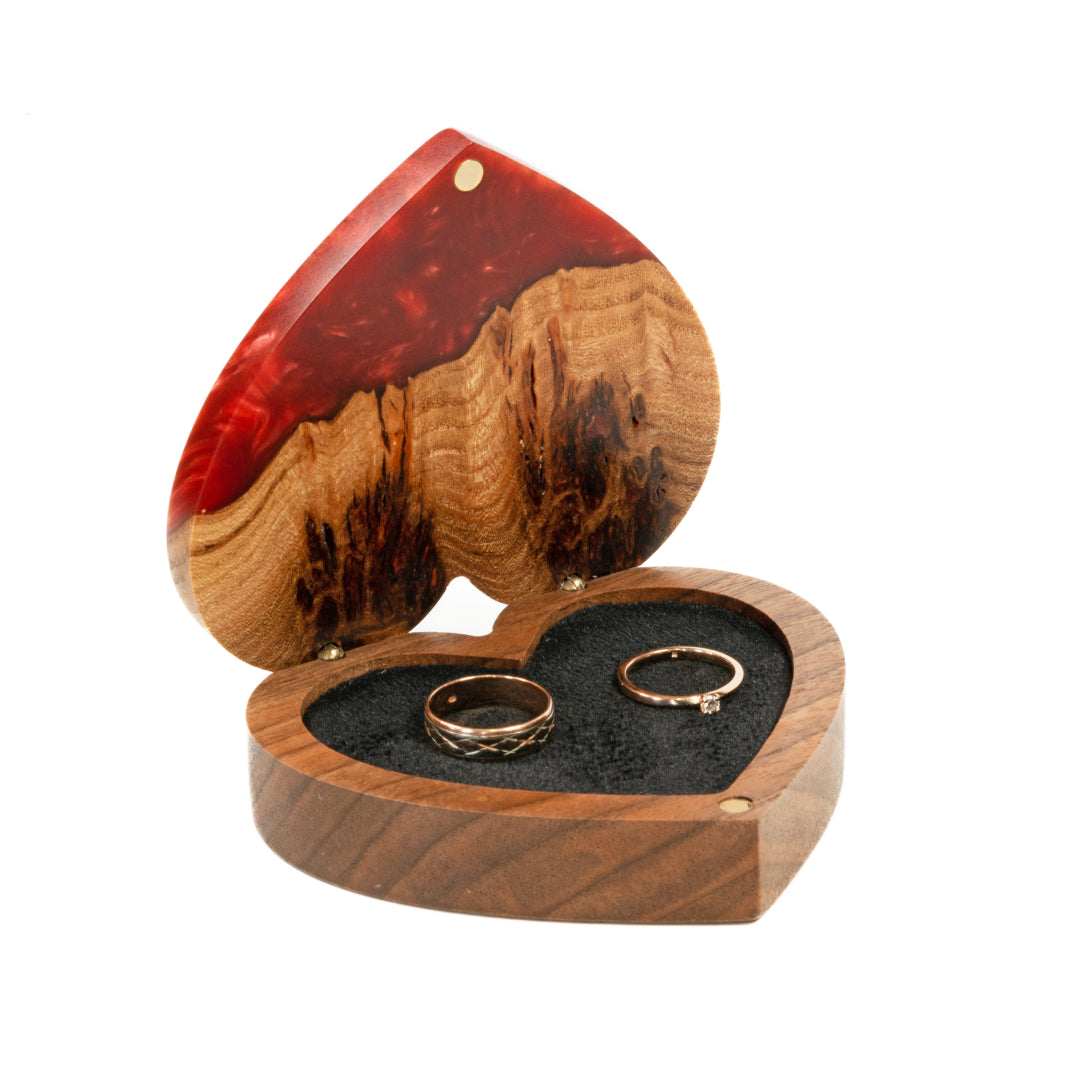 Wood & Resin Wedding Ring Box AMOUR – Elm Ruby