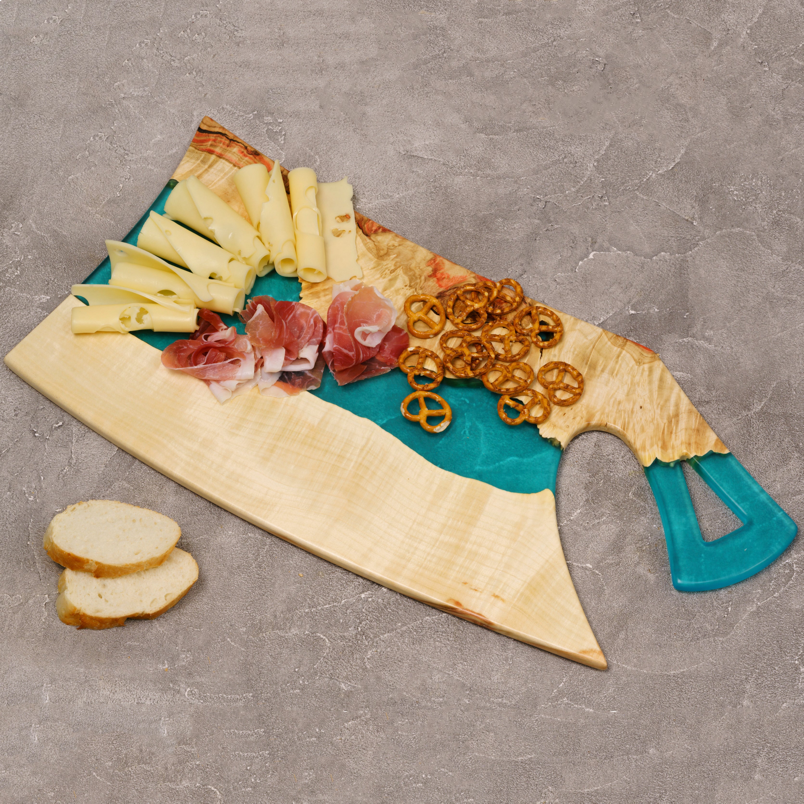 Wood & Resin Charcuterie Board CLEAVER – Maple Aqua Blue